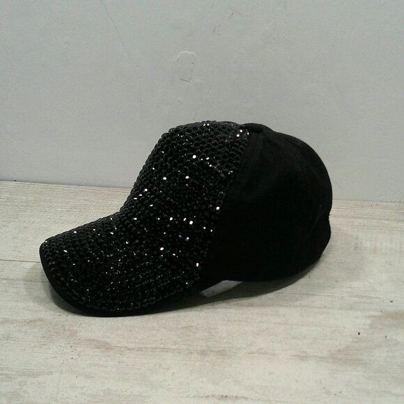 Rhinestone Black Bling Studded Baseball Style Hat Snap Closure - Picture 3 of 6